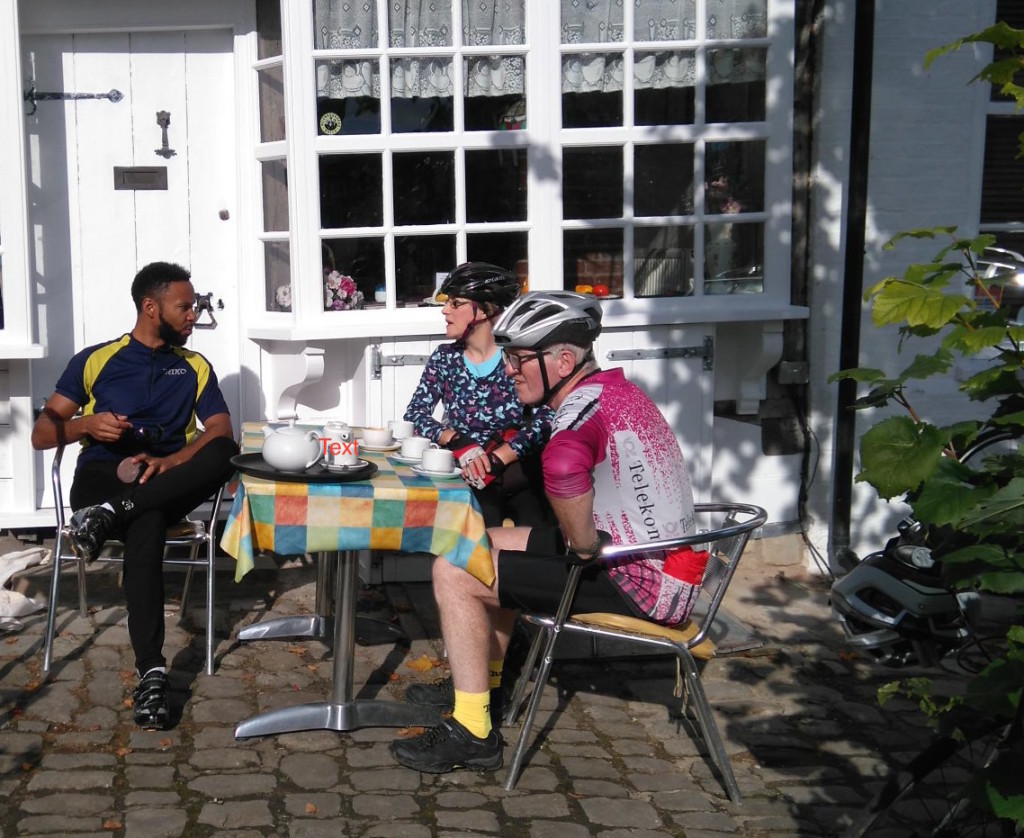 Chatting outside Pippa's Tea Room, Lenham, in the warm autumn sun